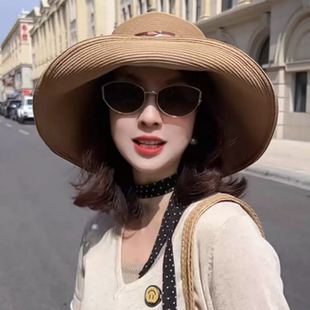 大檐渔夫帽夏季草编帽子女款防晒帽遮阳帽海边沙滩度假草帽太阳帽