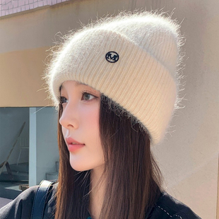 兔毛针织帽子女2026新款秋冬季加厚保暖毛线冷帽显脸小护耳包头帽