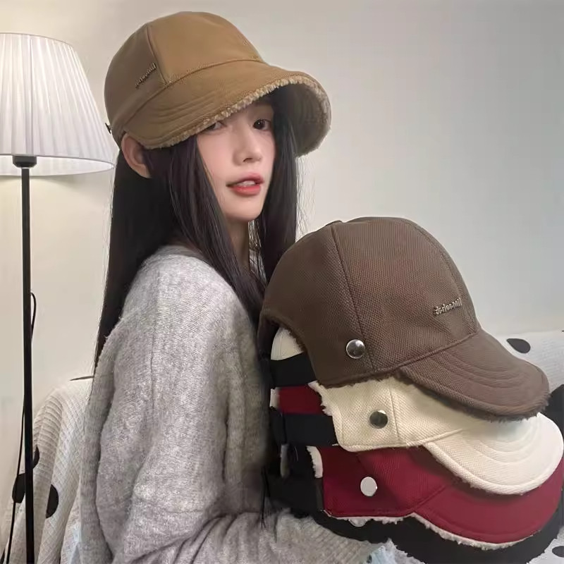 双面戴可挂口罩加绒宽檐鸭舌帽女