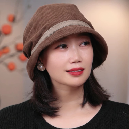 秋季灯芯绒复古女渔夫帽保暖