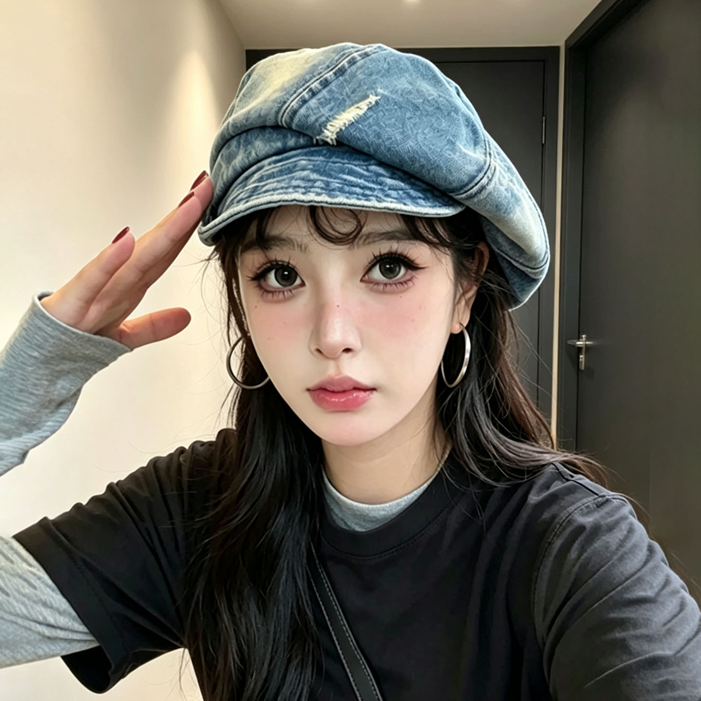 做旧牛仔云朵八角帽女显脸小