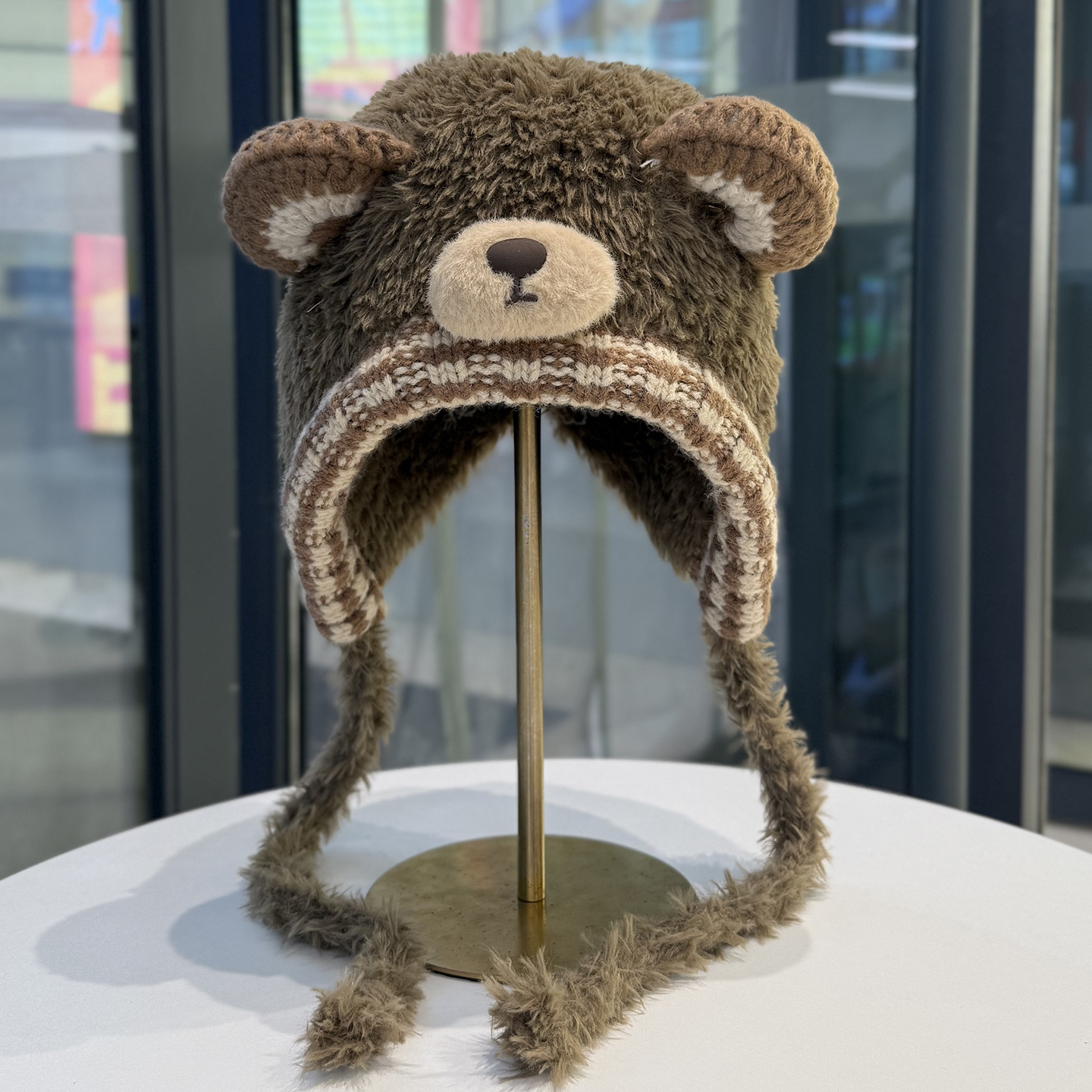 可爱小熊绑带毛线帽秋冬保暖