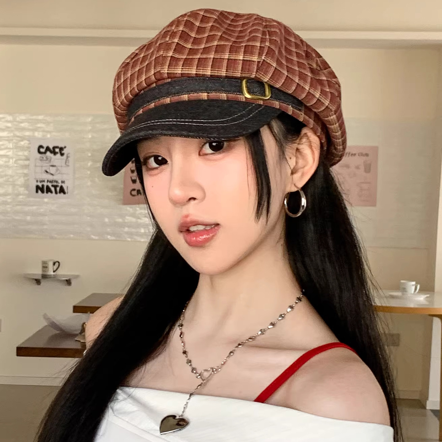 复古格纹八角帽子女春秋2026新款潮流金属扣百搭时髦显脸小画家帽,服饰配件/皮带/帽子/围巾,帽子,淘宝优惠券,粉丝福利购,淘宝优惠卷