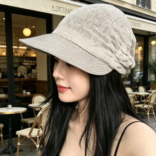日系亚麻草编轻薄透气防晒鸭舌帽