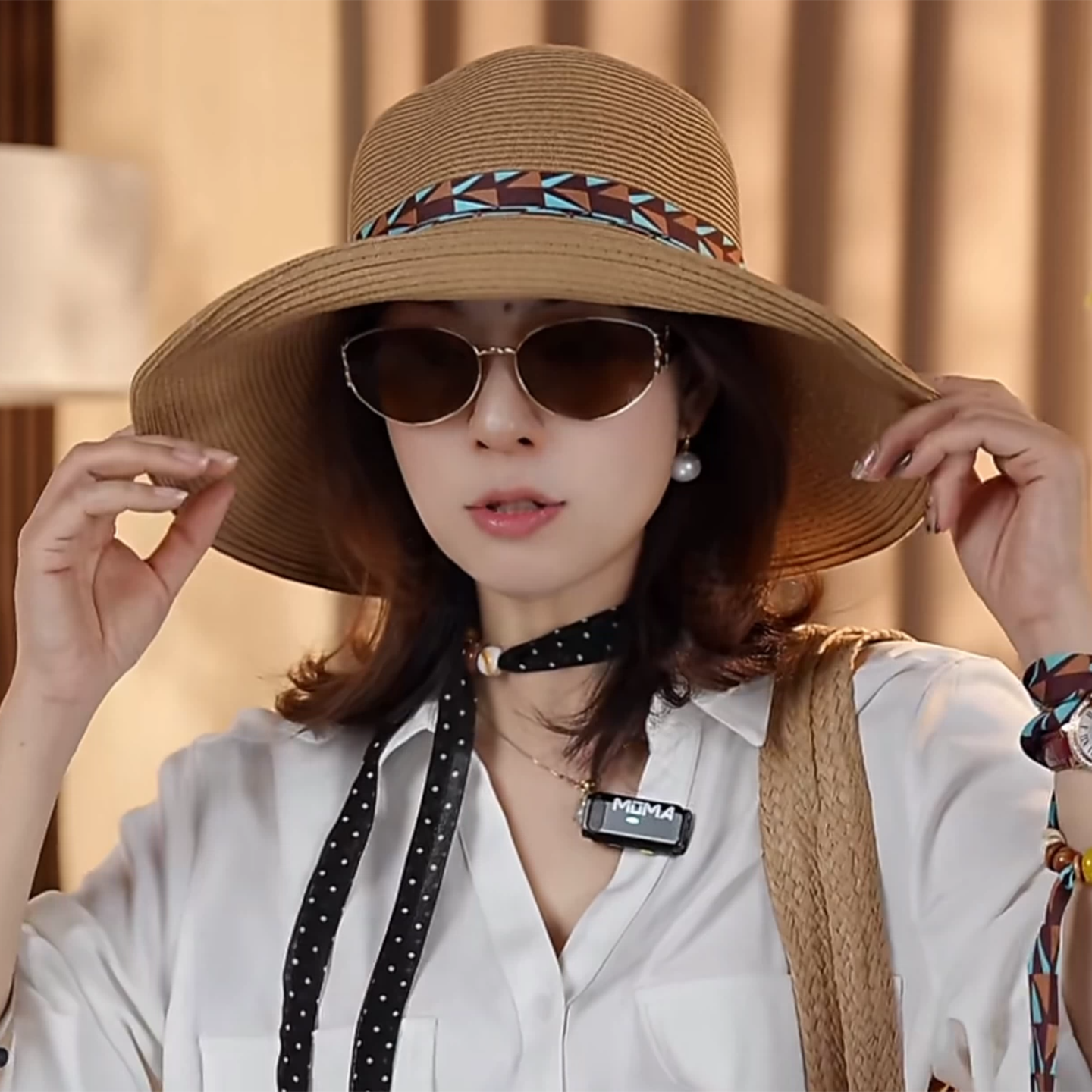 夏季草编渔夫帽女UPF50+防晒