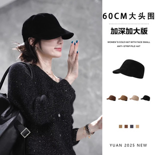 章若楠同款麂皮绒黑色平顶马术帽子女秋冬季时尚复古显脸小鸭舌帽