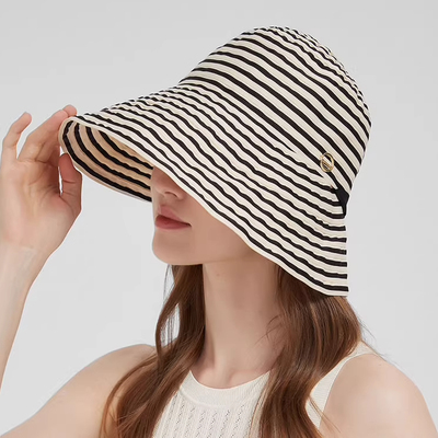 日系条纹大檐防晒可折叠渔夫帽