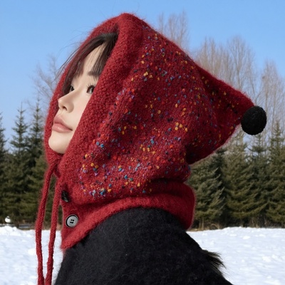 韩版纯色针织保暖巴拉克拉法帽女