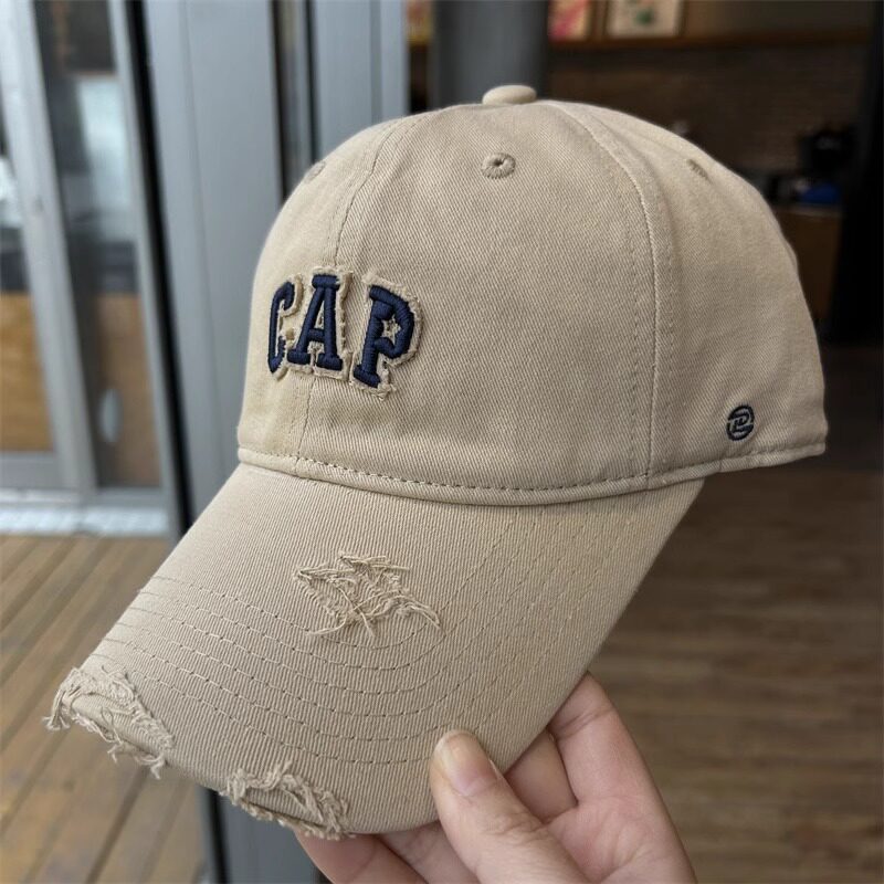 破洞刺绣字母鸭舌帽夏季帽子女款百搭时尚防晒棒球帽显脸小遮阳帽