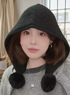 2025秋冬新款巴拉克拉法帽女100%羊毛流苏毛球针织毛线帽加厚保暖