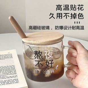 高硼硅玻璃杯子ins风高颜值水杯女办公室咖啡杯牛奶早餐杯带盖勺