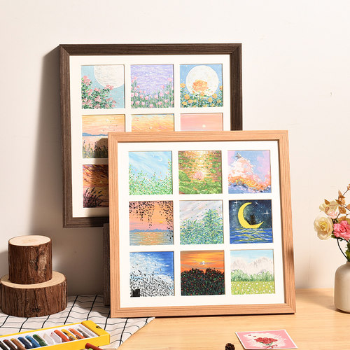 存恩油画棒实木简约九宫格相框