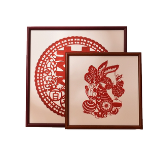 中式手工剪纸实木相框喜字福字正方形装裱字画框卡纸定制框架挂墙