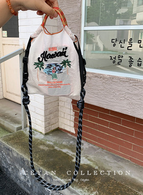 日系mini ball chain刺绣购物袋迷你尼龙手提女斜跨小包小号布袋