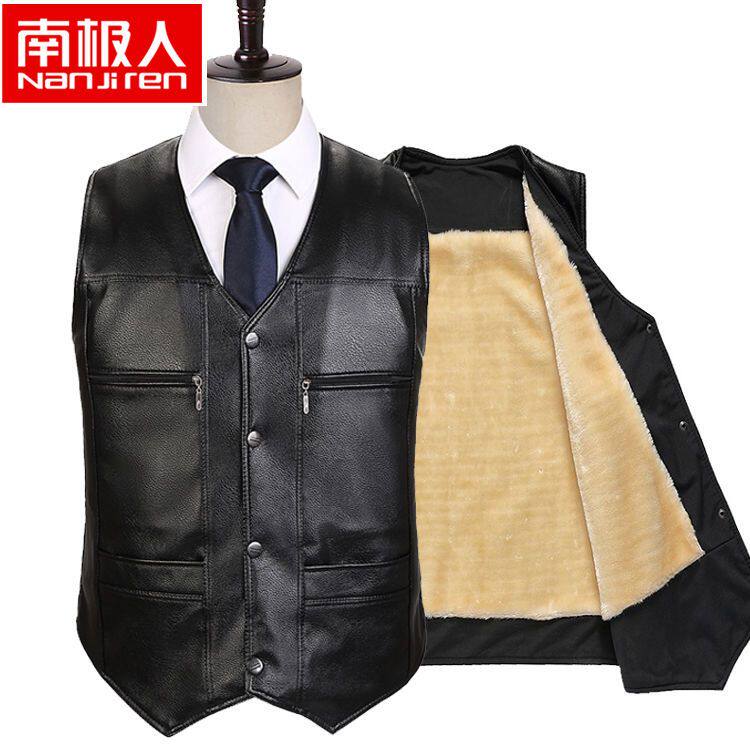 中老年皮马甲男保暖背心加绒加厚爸爸装宽松大码坎肩冬