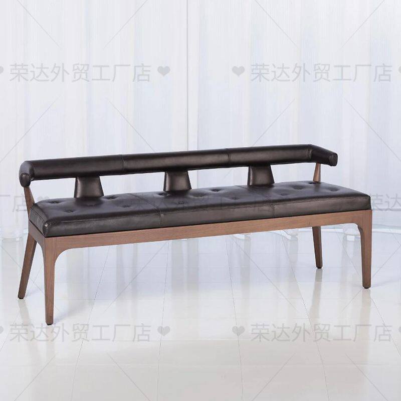 意式轻奢实木靠背餐桌餐椅新中式真皮客厅靠墙长椅简约长条凳坐垫