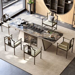 奢石岩板茶台桌烧水壶嵌入式一体套装现代茶桌椅组合现代简约茶桌