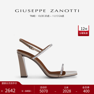 【臻选】Giuseppe Zanotti GZ女士优雅方头水钻粗高跟凉鞋