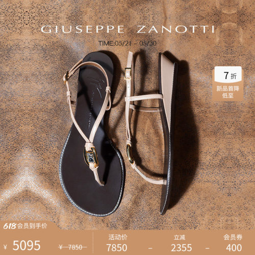 【新品首降】Giuseppe ZanottiGZ女士水钻细带坡跟夹趾平底凉鞋