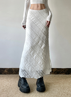 HEYOUNGIRL法式优雅蕾丝提花斜纹半身裙女复古显瘦白色包臀长裙夏