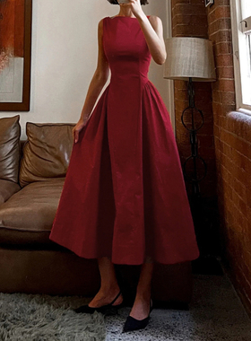 HEYOUNGIRL法式优雅收腰显瘦大A摆连衣裙气质简约纯色宴会长裙女