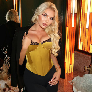 HEYOUNGIRL禁欲bm风睫毛蕾丝边含胸垫束腰吊带背心性感露背上衣女