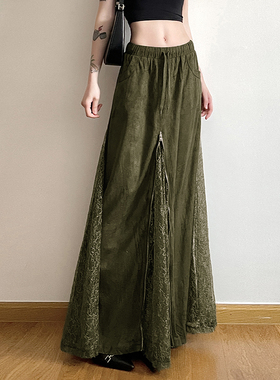 HEYOUNGIRL绿野仙踪蕾丝拼接拉链半身裙中古风小众宽松显瘦长裙夏
