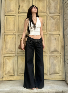 HEYOUNGIRL轻欧街头辣妹百搭修身微喇黑色牛仔裤时尚显瘦遮肉长裤