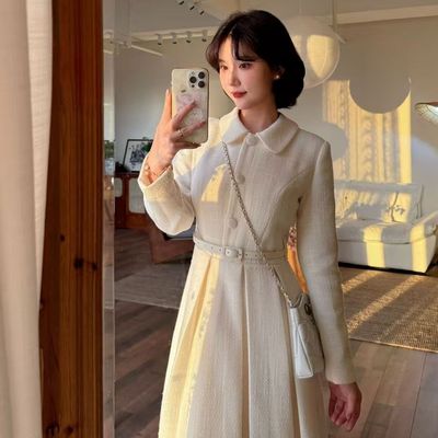 2025法式小香风气质娃娃领连衣裙秋季温柔肌理感初恋裙子送腰带