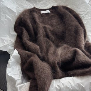 软糯慵懒风针织衫 CHAO级推荐 美拉德复古咖色羊毛拉绒毛衣女冬季