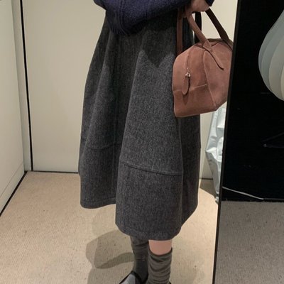 强烈推荐！复古毛呢A版半身裙女秋冬新款韩系极简压褶显瘦中长裙