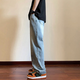 复古高街美式百搭阔腿宽松直筒牛仔裤1BK420-P50控78，男装牛仔裤，星座515