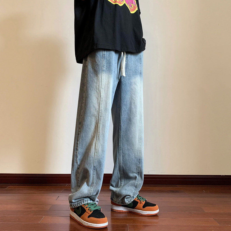 复古高街美式百搭阔腿宽松直筒牛仔裤4BK420-P50控78，男装牛仔裤，星座515