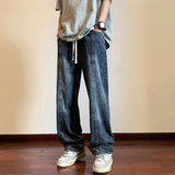 复古高街美式百搭阔腿宽松直筒牛仔裤4BK420-P50控78，男装牛仔裤，星座515