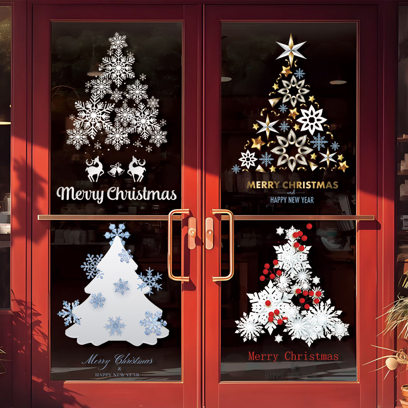 圣诞节氛围场景布置橱窗玻璃静电贴商场美容院活动装饰海报物料贴