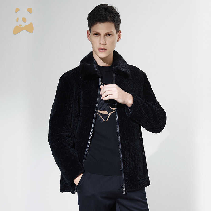 CANUDILO/卡奴迪路冬季水貂毛翻领尼克服男羊皮皮草