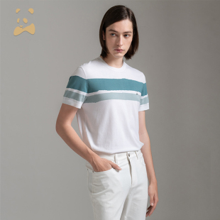T恤男 拼接条纹毛织短袖 CANUDILO 卡奴迪路