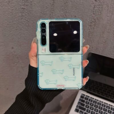 线条腊肠狗适用vivo直边折叠小米简约oppofindn3创意华为pocket可爱p50新款三星zflip6小众折叠屏手机壳