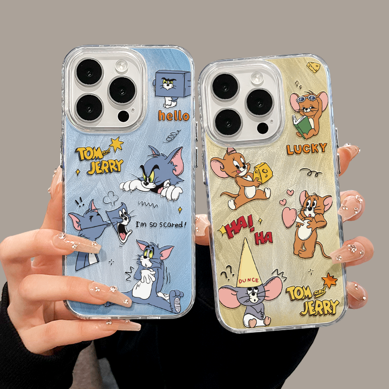 奶酪杰瑞适用苹果15pro手机壳iphone14可爱小米10创意IMD羽纱卡通vivo红米k70保护套30防摔华为mate60