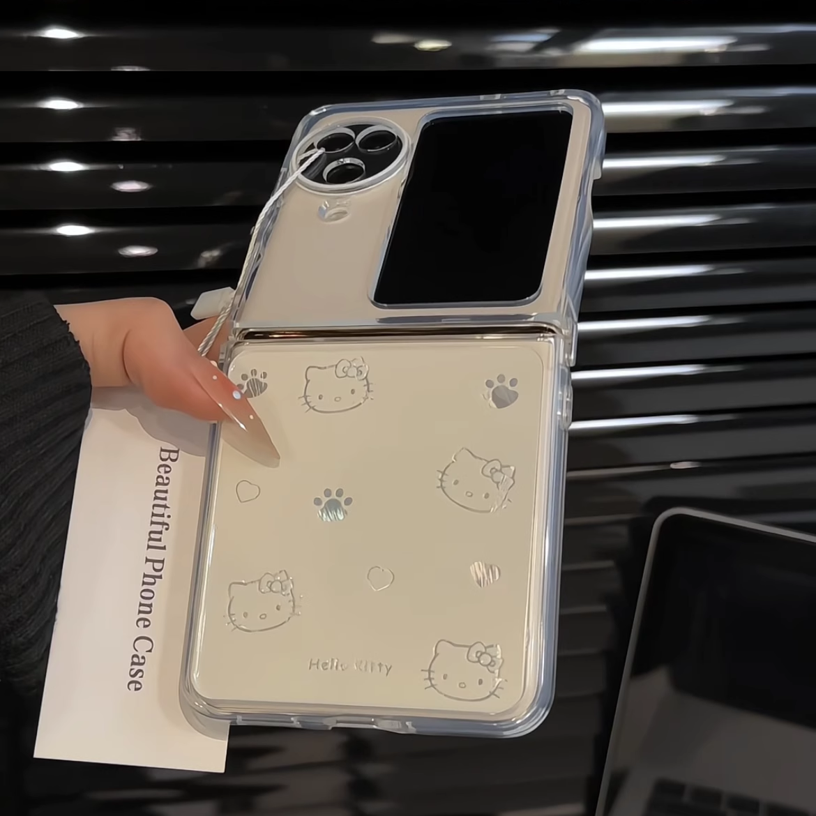 适用OPPOFINDN3FLIP折叠羽纱手机壳新款OPPO折叠屏保护套FINDN2/3FLIP超薄全包防摔爱心kt线条