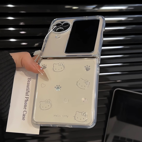 适用OPPOFINDN3FLIP折叠羽纱手机壳新款OPPO折叠屏保护套FINDN2/3FLIP超薄全包防摔爱心kt线条
