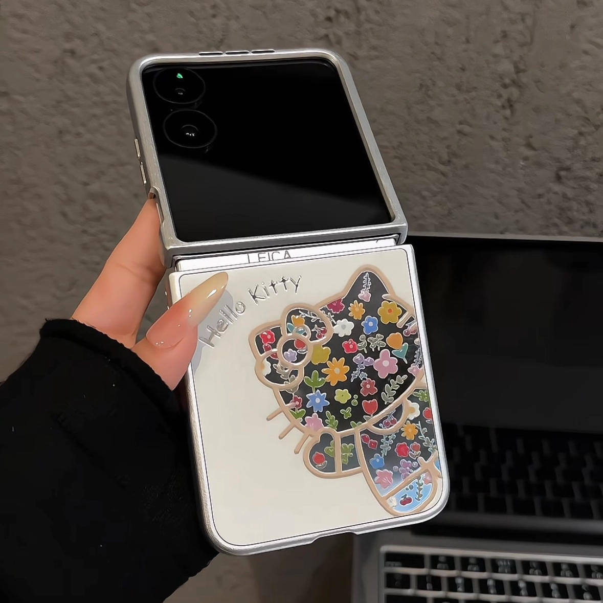 适用于小米mixflip折叠金属镜面手机壳ins风小米女新款防摔ins风全包折叠屏翻盖mixflip感保护套碎花kitty