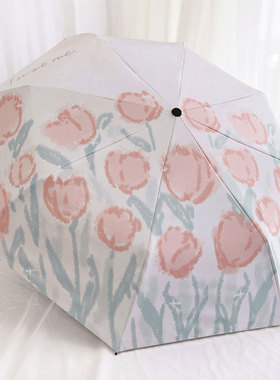 温柔灰粉郁金香全自动加固防风折叠晴雨伞防紫外线五折防晒太阳伞