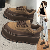 女2026春季 新款 时尚 欧货复古真皮厚底松糕鞋 增高轻便运动休闲单鞋
