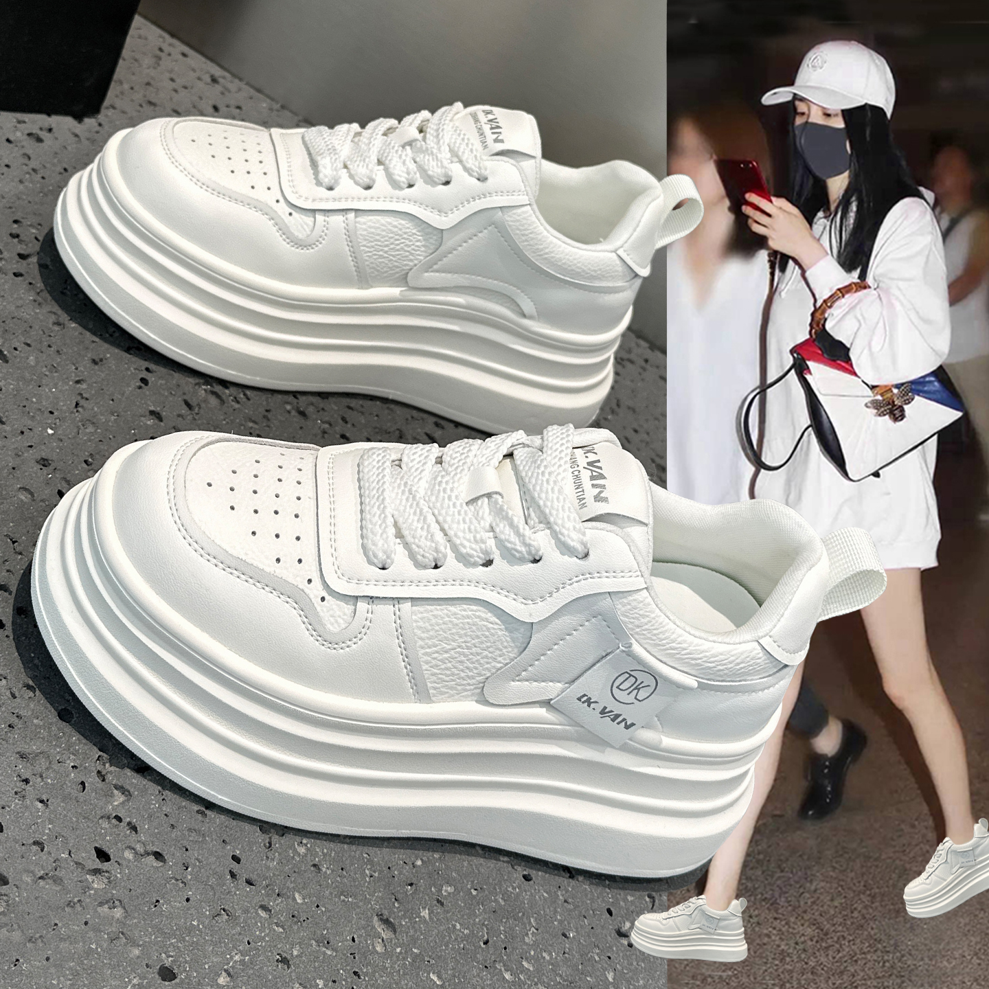 秋季真皮小白鞋女鞋子2025新款爆款单鞋厚底增高轻便运动休闲板鞋