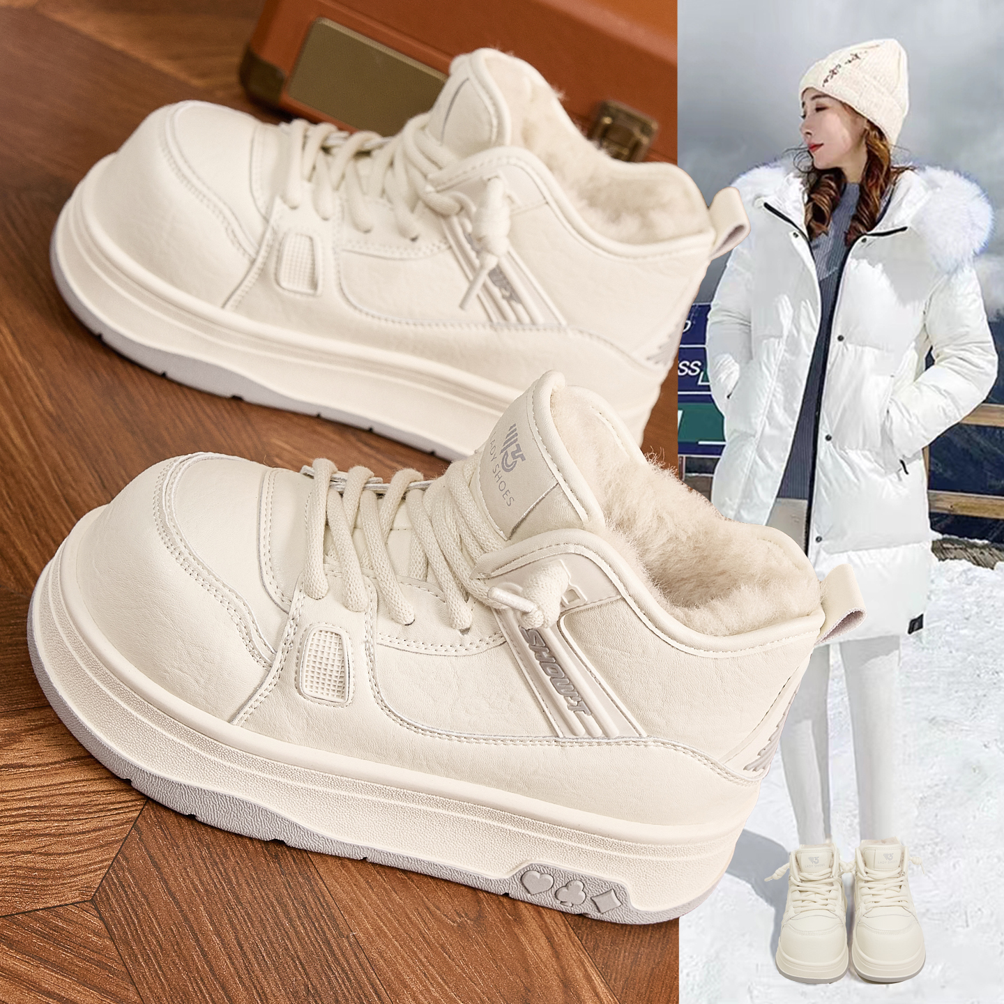 大头雪地靴女真皮大棉加绒短筒靴