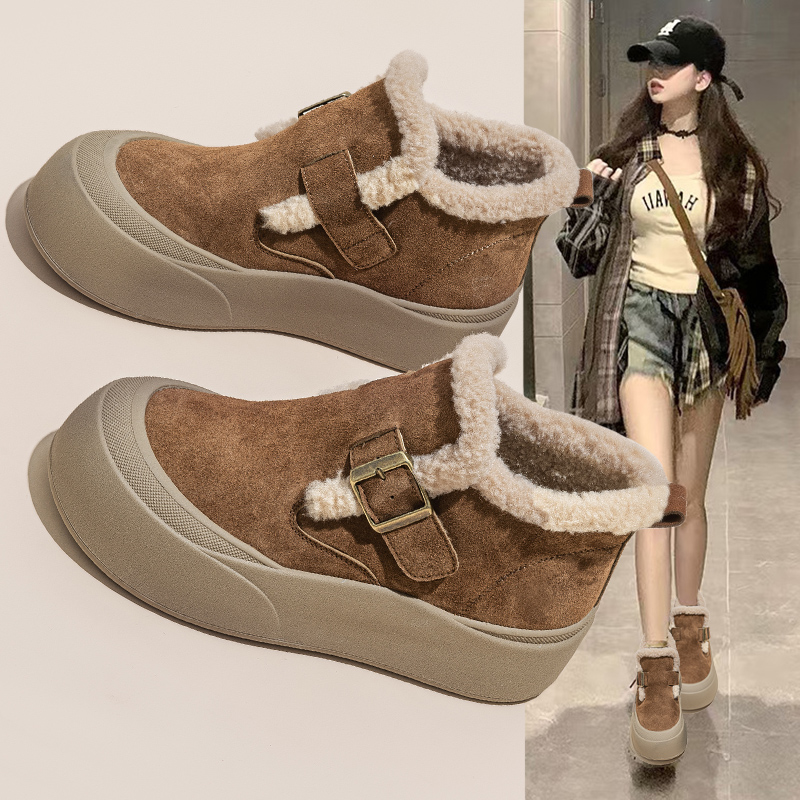 真皮雪地靴厚底加绒高帮勃肯棉鞋