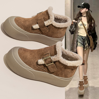 真皮雪地靴厚底加绒高帮勃肯棉鞋