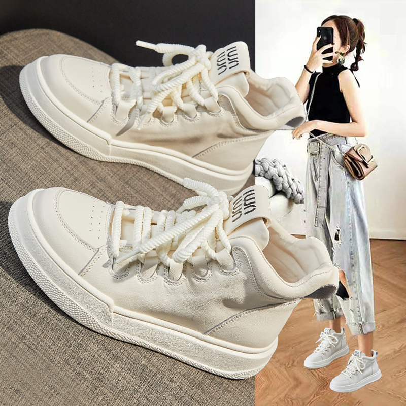 平底高帮鞋女真皮小白鞋软底板鞋