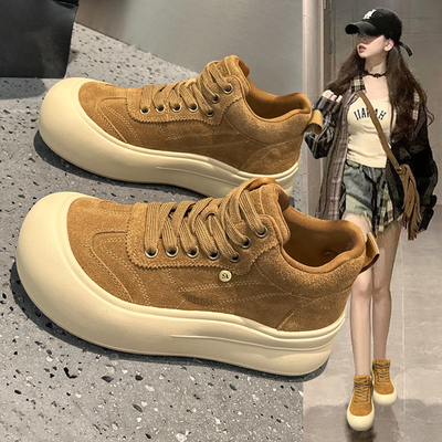 复古真皮高帮鞋女厚底大头休闲鞋